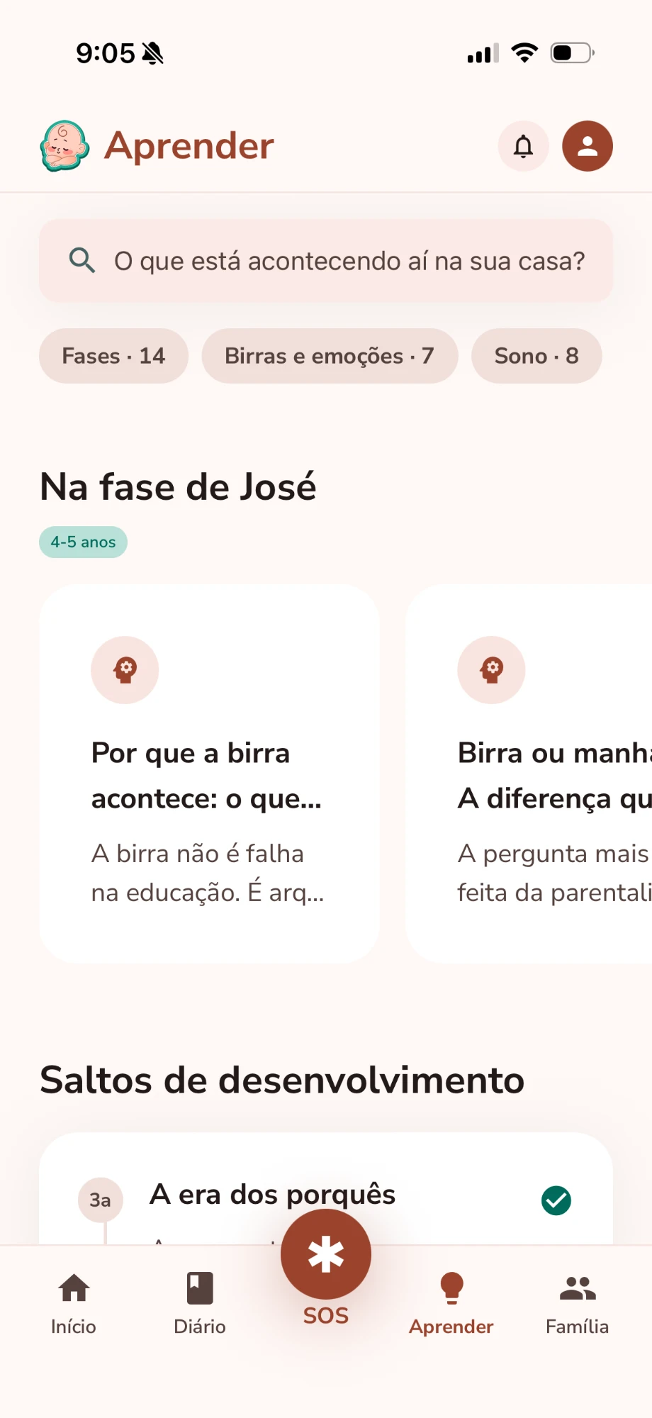 Tela Aprender do app Meu Filhote