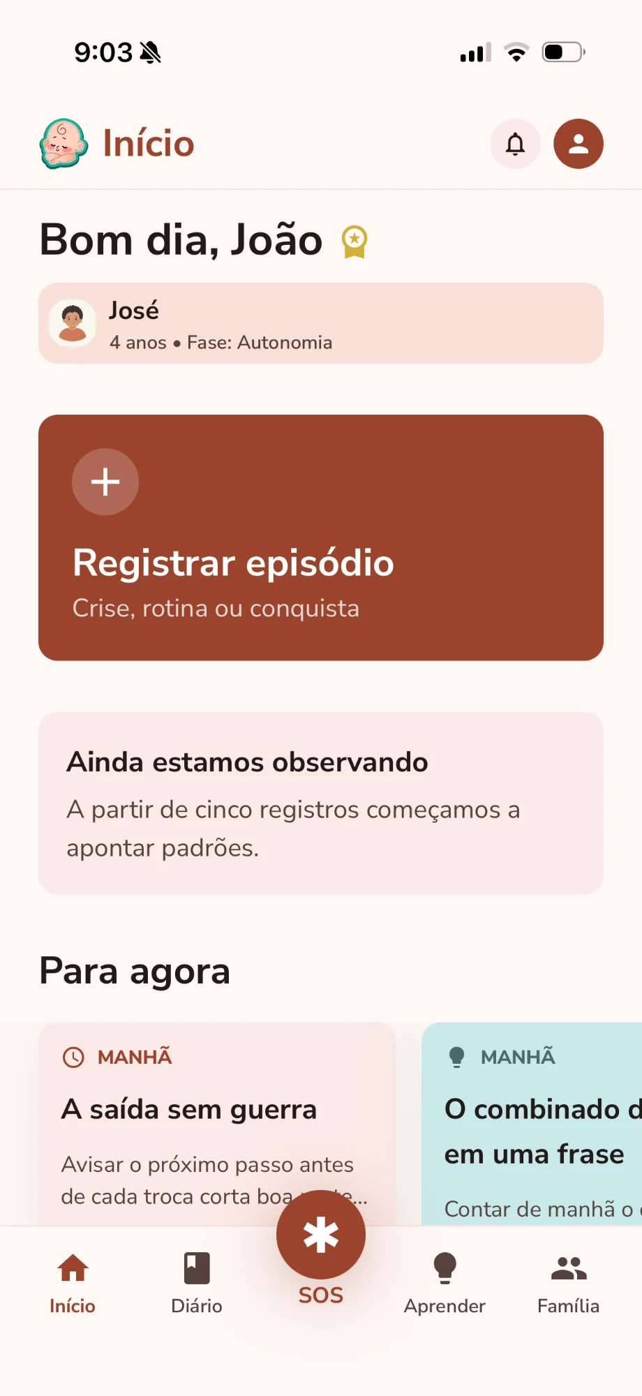 Tela inicial do app Meu Filhote